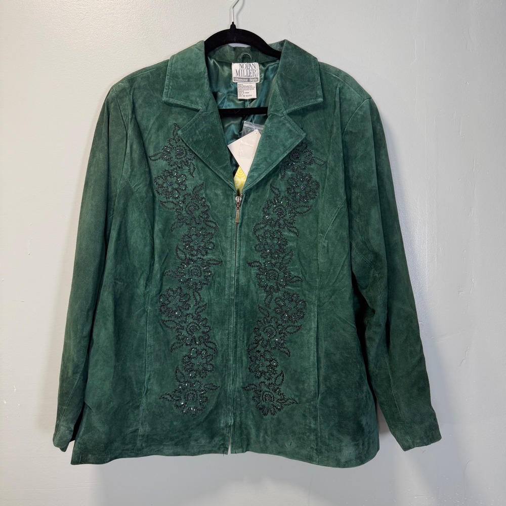 Nolan Miller Glamour Style Green Suede Beaded Jacket Vintage Y2K 1X NWT